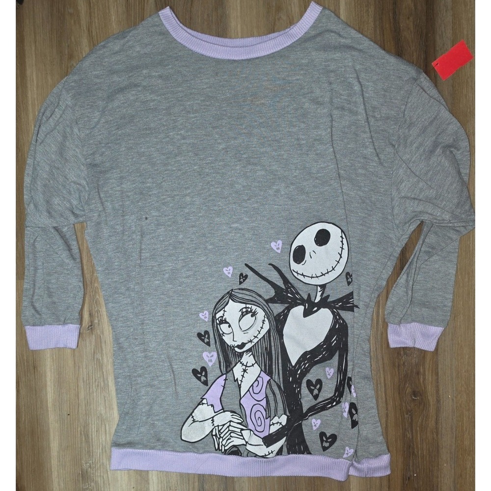 Disney Nightmare Before Christmas Jack Skellington Sally Sleepshirt Sz L Gray